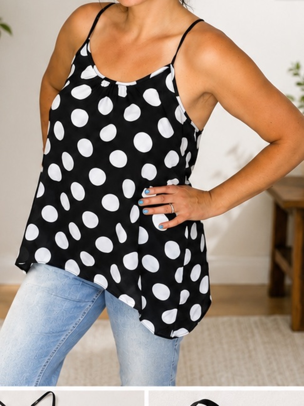 Studio Y Black & White Polka Dot Spaghetti Strap Cami